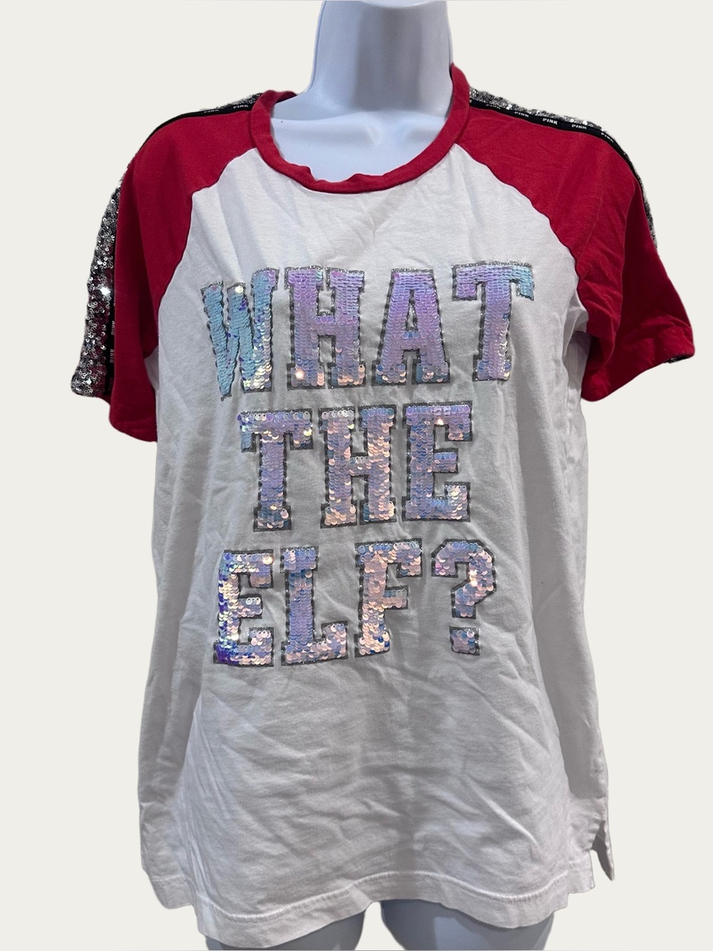 PINK Victoria's Secret Red and White Short Sleeve Tee Small